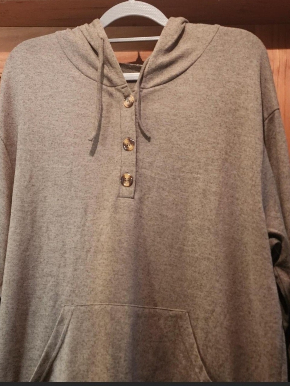 Women's Hooded Button Pullover Shirt - Sage Green